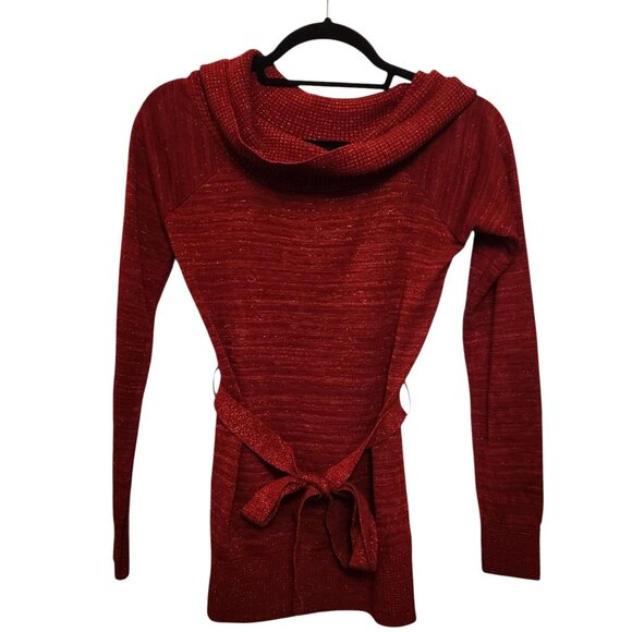 AB Studio Red Metallic Knit Cowl Neck Sweater Top Size Small - Picture 1 of 7